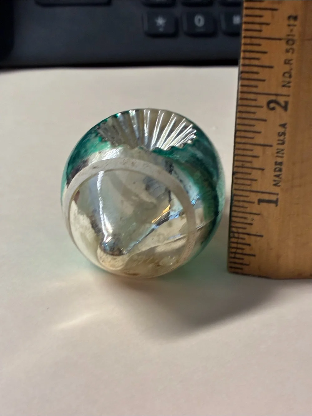 Shimmering Teardrop Glass Ornament in Aqua and Silver